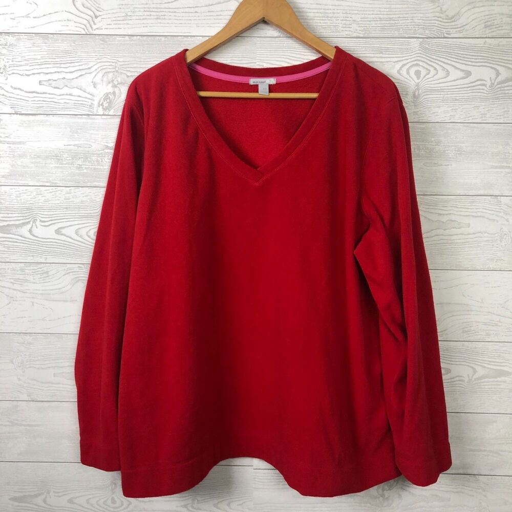 Old Navy Women's XXL Fleece Long Sleeve Pullover V Neck Solid Red Casual Top
